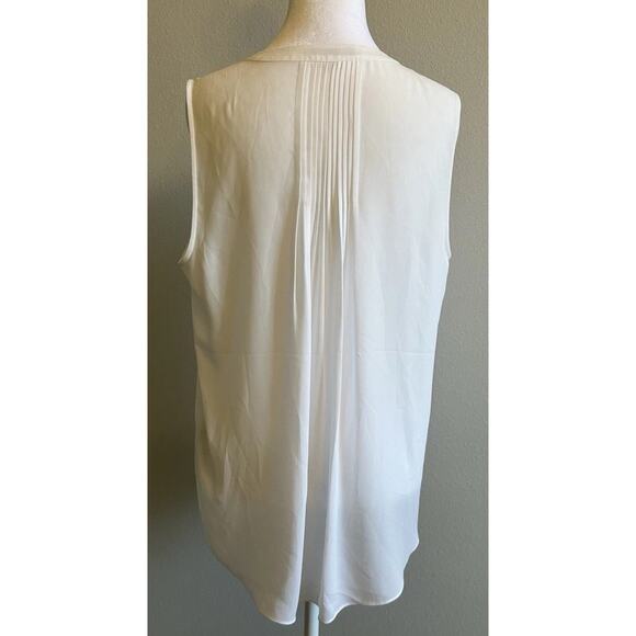 Women Chiffon Sleeveless Tank Pintuck Back Blouse V-neck Ivory Hidden Buttons S - Picture 1 of 6